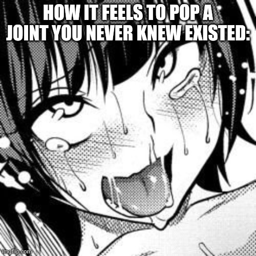 ahegao girl | HOW IT FEELS TO POP A JOINT YOU NEVER KNEW EXISTED: | image tagged in ahegao girl | made w/ Imgflip meme maker