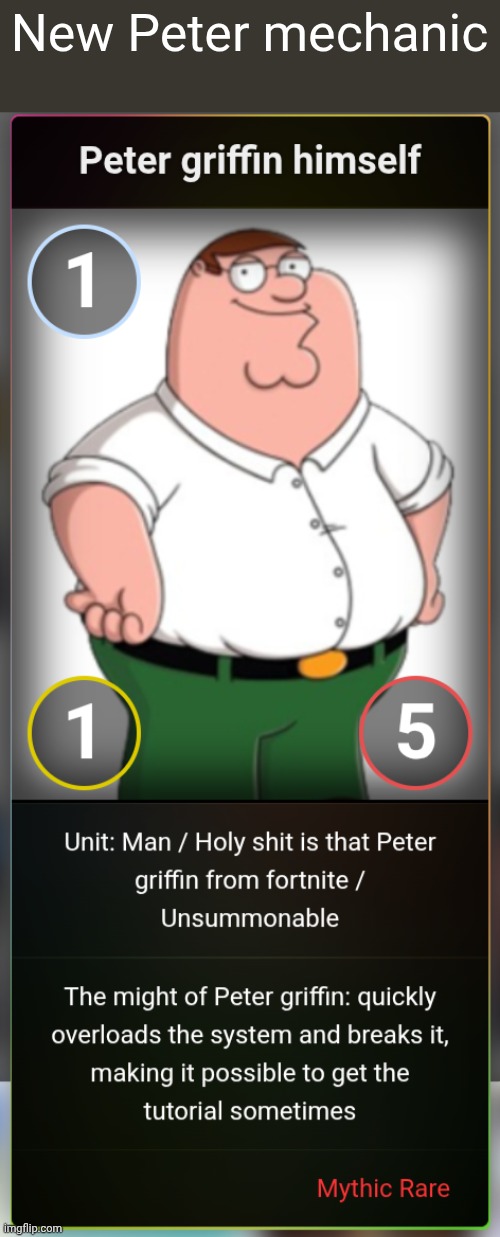 It broke the game on the first turn of testing it lmao | New Peter mechanic | made w/ Imgflip meme maker