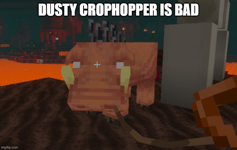 Hoglin | DUSTY CROPHOPPER IS BAD | image tagged in hoglin | made w/ Imgflip meme maker