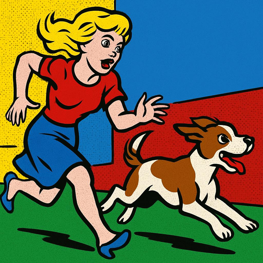 a blonde woman running after a dog Blank Meme Template