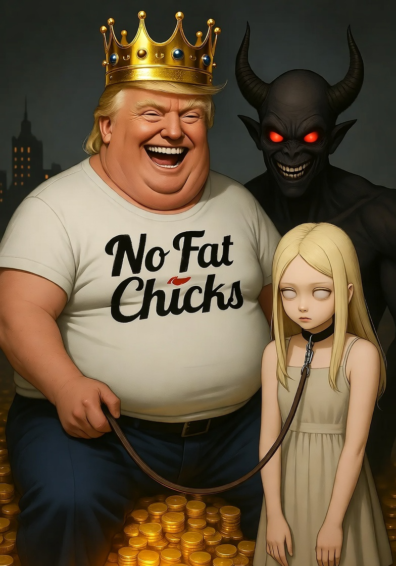 Donald Trump Satan laughing pile of gold girl on leash Blank Meme Template