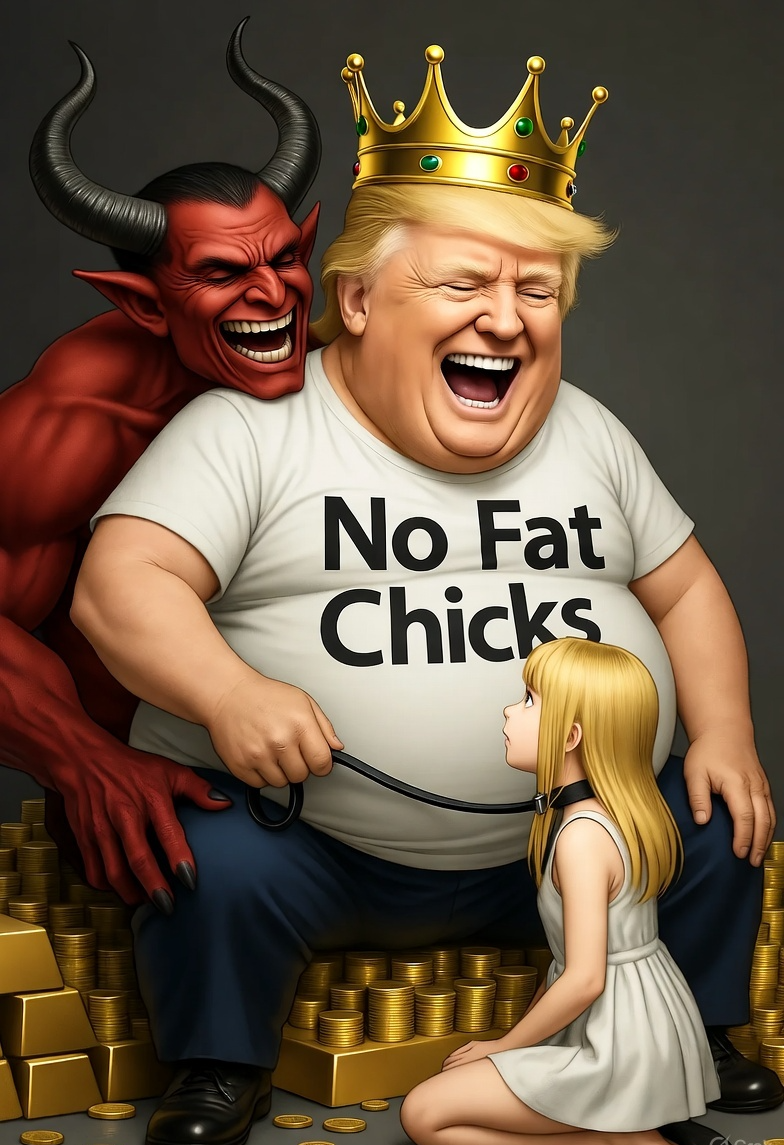 Donald Trump Satan laughing pile of gold girl on leash Blank Meme Template