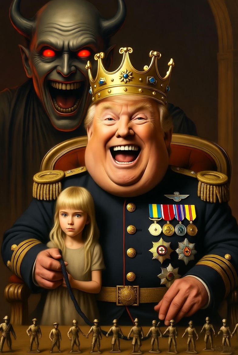 Donald Trump Satan laughing toy soldiers girl on leash Blank Meme Template