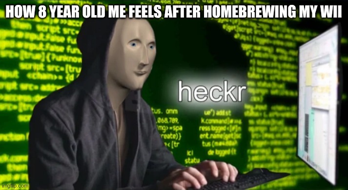It feels good tho | HOW 8 YEAR OLD ME FEELS AFTER HOMEBREWING MY WII | image tagged in heckr,wii,homebrew,hack | made w/ Imgflip meme maker