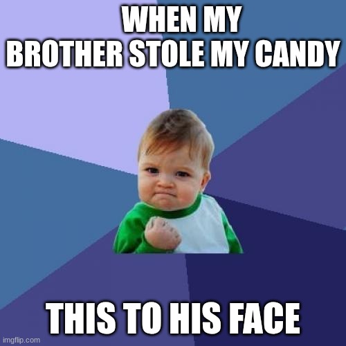 Success Kid | WHEN MY BROTHER STOLE MY CANDY; THIS TO HIS FACE | image tagged in memes,success kid | made w/ Imgflip meme maker