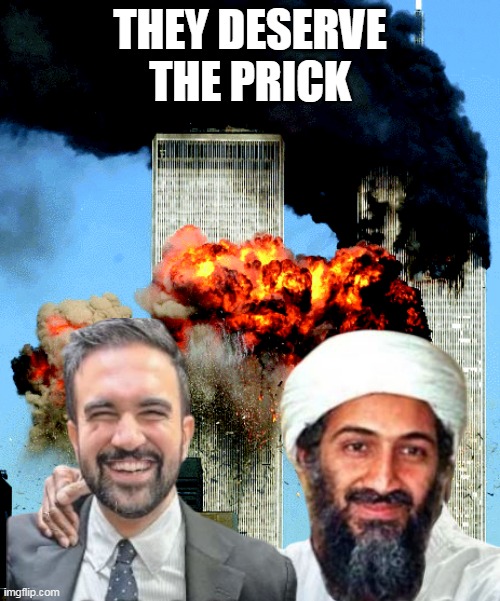 Zohran "Photobombed" | THEY DESERVE THE PRICK | image tagged in osama mandami twin towers meme | made w/ Imgflip meme maker