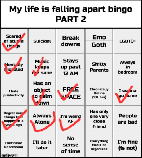 Here it is. | image tagged in my life is falling apart bingo part 2 | made w/ Imgflip meme maker