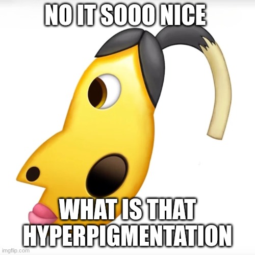 is that hyperpigmentation? | NO IT SOOO NICE; WHAT IS THAT HYPERPIGMENTATION | image tagged in is that hyperpigmentation | made w/ Imgflip meme maker