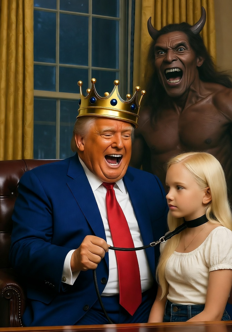 Donald Trump Satan laughing oval office girl on leash Blank Meme Template