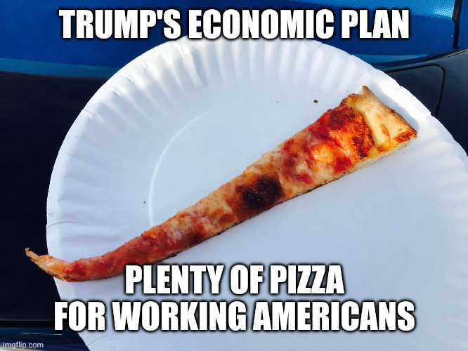 The United States has the best economy in the world | TRUMP'S ECONOMIC PLAN; PLENTY OF PIZZA FOR WORKING AMERICANS | image tagged in super thin pizza slice,donald trump,memes,big beautiful bill,inflation,grifter | made w/ Imgflip meme maker