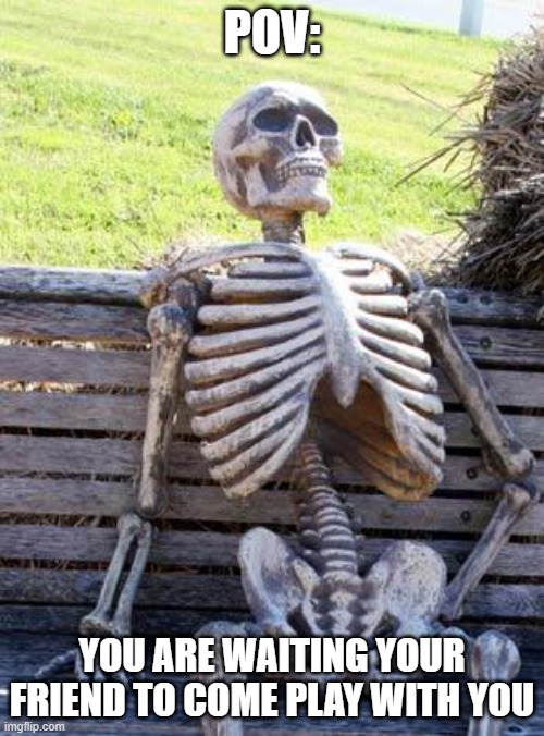 Fr? | POV:; YOU ARE WAITING YOUR FRIEND TO COME PLAY WITH YOU | image tagged in waiting skeleton | made w/ Imgflip meme maker