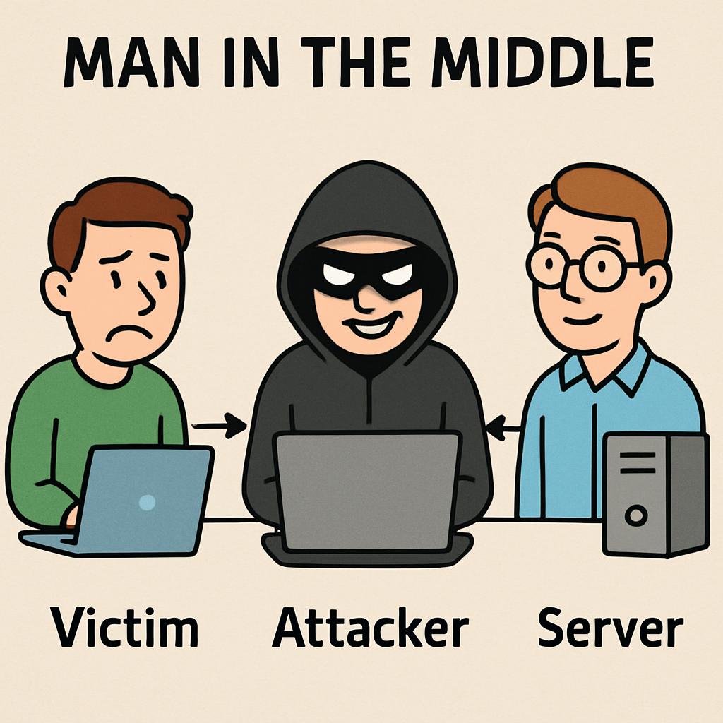 A funny meme on the cyber attack "man in the middle" Blank Meme Template