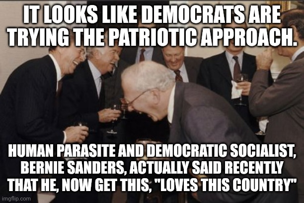 After a century of hatred of everything about this country, they now want to say they love America.  What do they love? | IT LOOKS LIKE DEMOCRATS ARE TRYING THE PATRIOTIC APPROACH. HUMAN PARASITE AND DEMOCRATIC SOCIALIST, BERNIE SANDERS, ACTUALLY SAID RECENTLY THAT HE, NOW GET THIS, "LOVES THIS COUNTRY" | image tagged in dems hate liberty,dems hate the constitution,dems hate the declaration of independence,dems hate private property rights | made w/ Imgflip meme maker