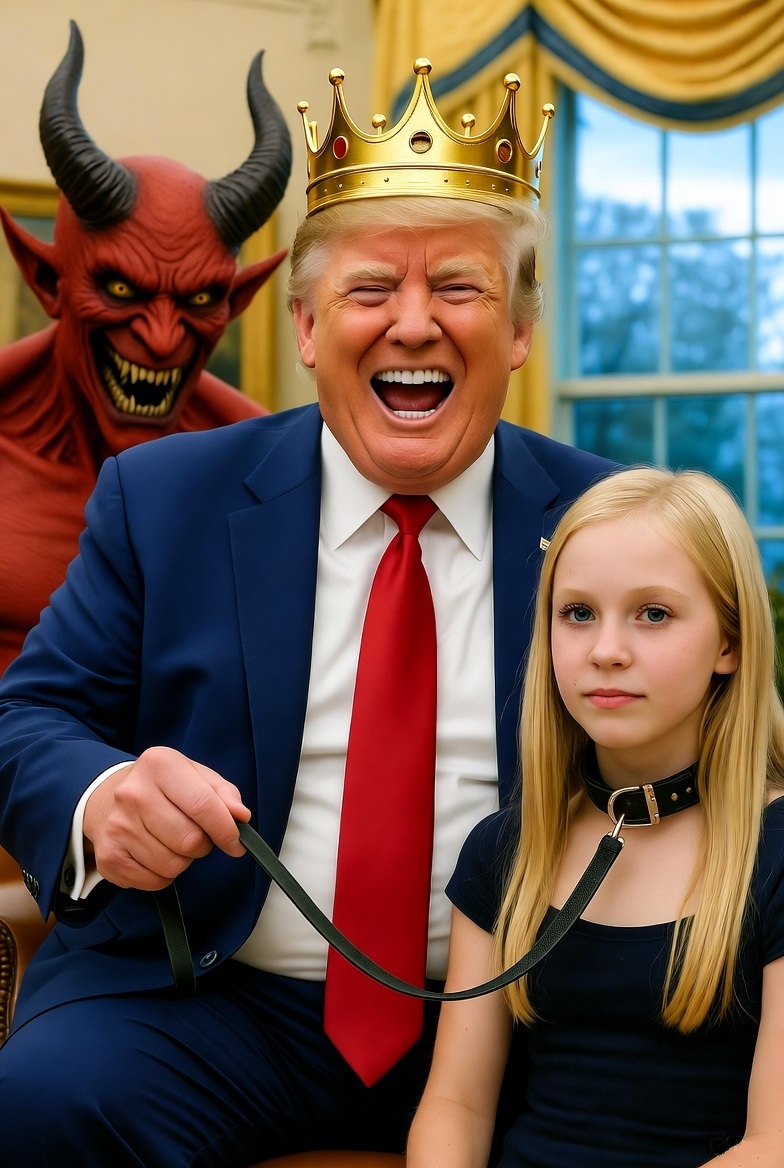 Donald Trump Satan laughing oval office girl on leash Blank Meme Template