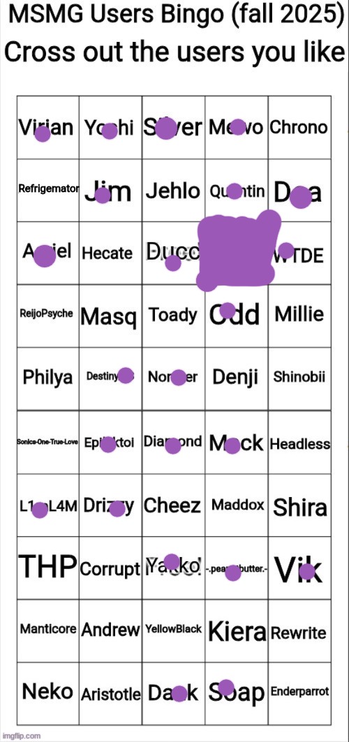 epic peoples get bigger dot | image tagged in msmg users bingo fall 2025 | made w/ Imgflip meme maker