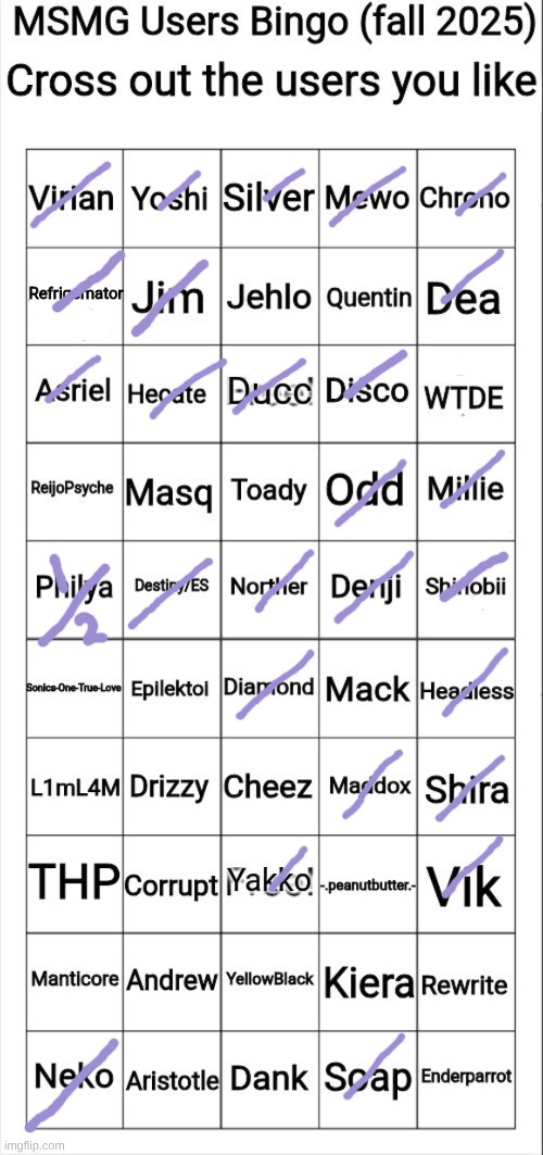 dunno some of these users | image tagged in msmg users bingo fall 2025 | made w/ Imgflip meme maker