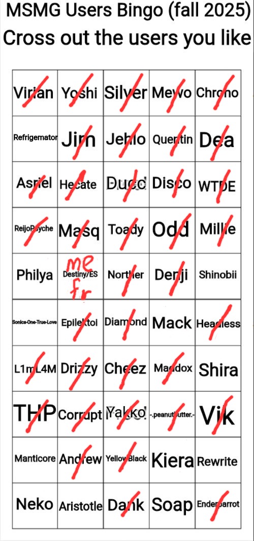 MSMG Users Bingo (fall 2025) | image tagged in msmg users bingo fall 2025 | made w/ Imgflip meme maker