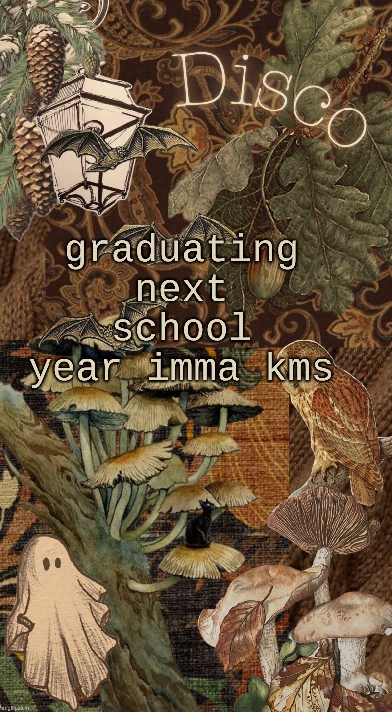 ion wanna look at colleges | graduating next school year imma kms | image tagged in disco's autumn temp | made w/ Imgflip meme maker