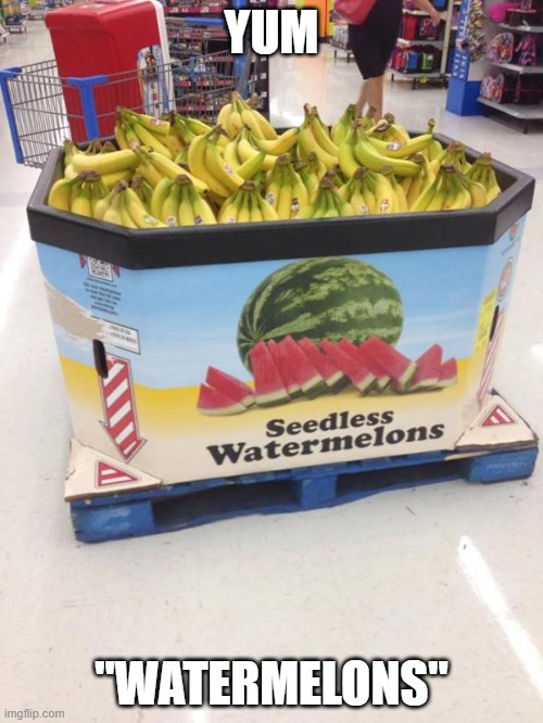 YOU HAD ONE JOB | YUM; "WATERMELONS" | image tagged in you had one job | made w/ Imgflip meme maker