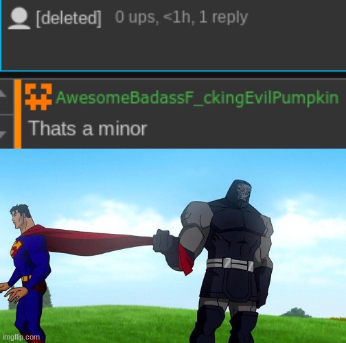 image tagged in darkseid pulling superman cape | made w/ Imgflip meme maker