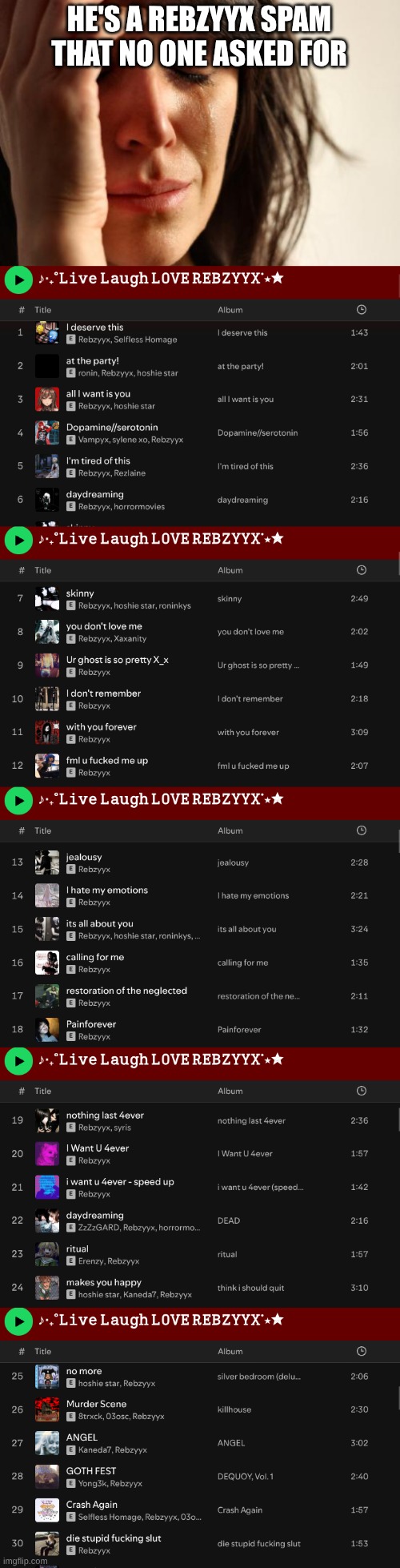 HE'S A REBZYYX SPAM THAT NO ONE ASKED FOR | image tagged in memes,first world problems | made w/ Imgflip meme maker