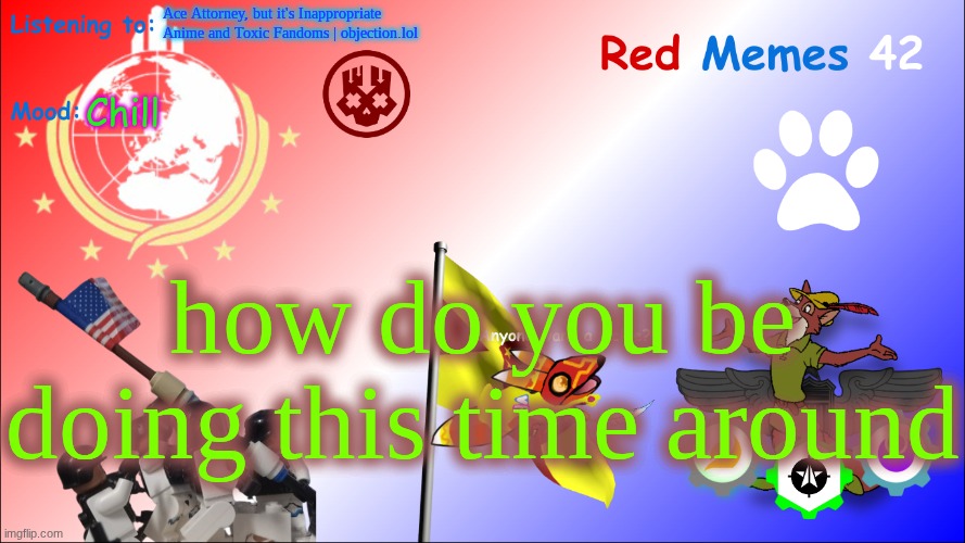 kjhgfdsdfghgfrhngb | Ace Attorney, but it's Inappropriate Anime and Toxic Fandoms | objection.lol; Chill; how do you be doing this time around | image tagged in new red_memes42 announcement page | made w/ Imgflip meme maker