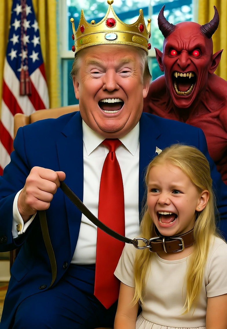 Donald Trump Satan laughing girl on leash Blank Meme Template