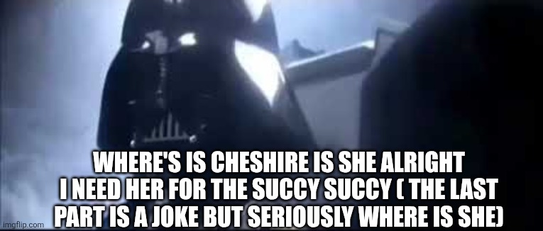 Succy succy ( insert troll face) | WHERE'S IS CHESHIRE IS SHE ALRIGHT I NEED HER FOR THE SUCCY SUCCY ( THE LAST PART IS A JOKE BUT SERIOUSLY WHERE IS SHE) | image tagged in where is padme | made w/ Imgflip meme maker