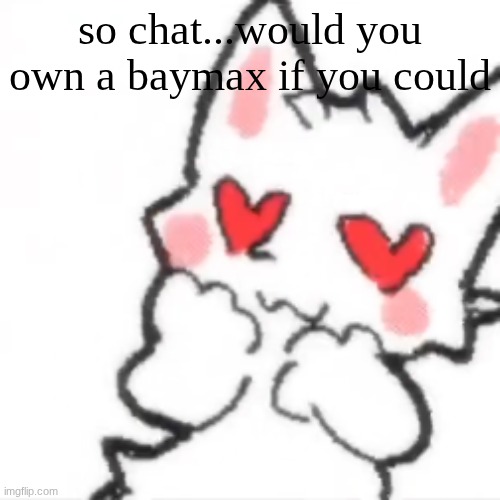 hath the silly cat fallen in love? | so chat...would you own a baymax if you could | image tagged in hath the silly cat fallen in love | made w/ Imgflip meme maker