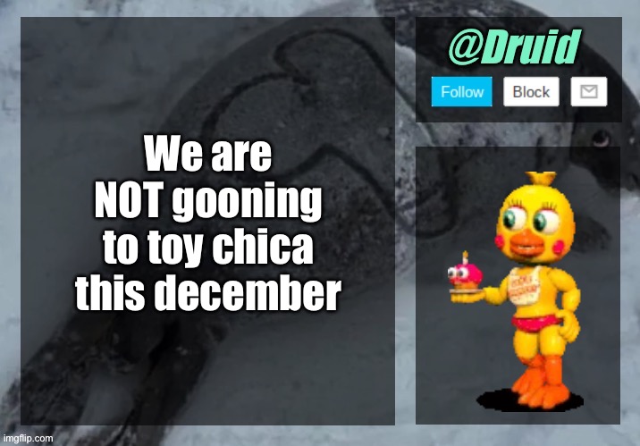 New announcement temp | We are NOT gooning to toy chica this december | image tagged in new announcement temp | made w/ Imgflip meme maker