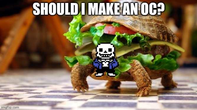 Tortoise Samwich | SHOULD I MAKE AN OC? | image tagged in tortoise samwich | made w/ Imgflip meme maker