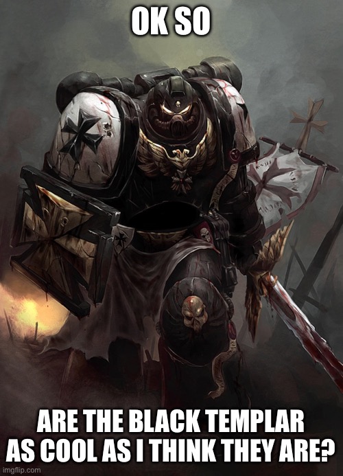 Of course they're fucking are -  | OK SO; ARE THE BLACK TEMPLAR AS COOL AS I THINK THEY ARE? | image tagged in warhammer 40k black templar | made w/ Imgflip meme maker
