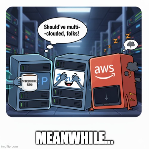 AWS Outage | MEANWHILE... | image tagged in aws | made w/ Imgflip meme maker