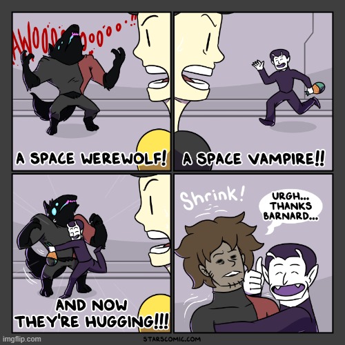 image tagged in stars,werewolf,vampire,hug,hugging,aww | made w/ Imgflip meme maker