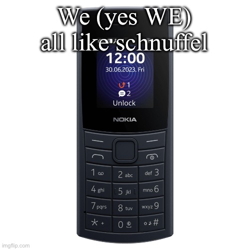 nokia 110 4g | We (yes WE) all like schnuffel | image tagged in nokia 110 4g | made w/ Imgflip meme maker