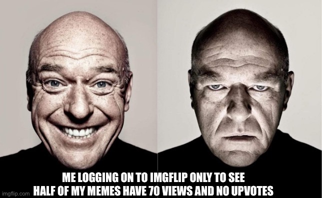 haaaaaaaaaaaaaaaaaaaaaaaaaaaaaaaaaaaaaaaank | ME LOGGING ON TO IMGFLIP ONLY TO SEE HALF OF MY MEMES HAVE 70 VIEWS AND NO UPVOTES | image tagged in hank,imgflip | made w/ Imgflip meme maker