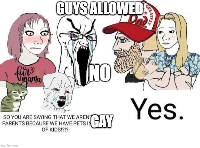 what do you think? | GUYS ALLOWED; NO; GAY | image tagged in trad wojaks | made w/ Imgflip meme maker