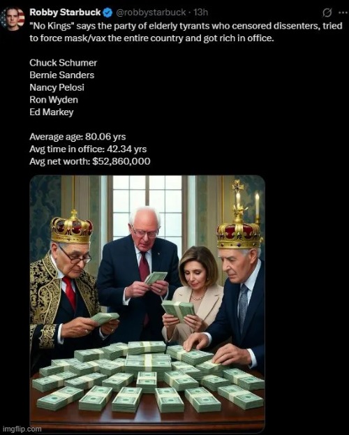 Sums it up! | image tagged in nancy pelosi,chuck schumer,bernie sanders,kings,tyrants | made w/ Imgflip meme maker