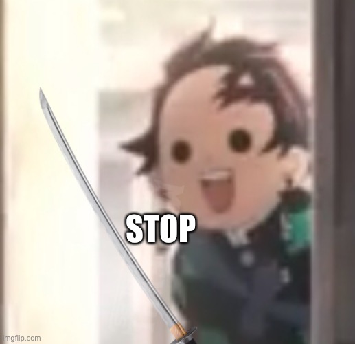 STOP | image tagged in tanjiro with sword | made w/ Imgflip meme maker