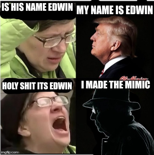 MY NAME IS EDWIN IS HIS NAME EDWIN HOLY SHIT ITS EDWIN I MADE THE MIMIC | made w/ Imgflip meme maker