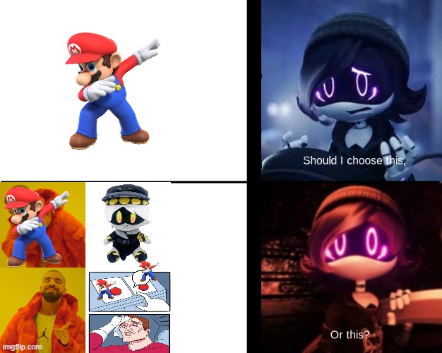 This was annoying | image tagged in uzi can't choose,drake hotline bling,this or that,two buttons,dabbing mario,murder drones | made w/ Imgflip meme maker