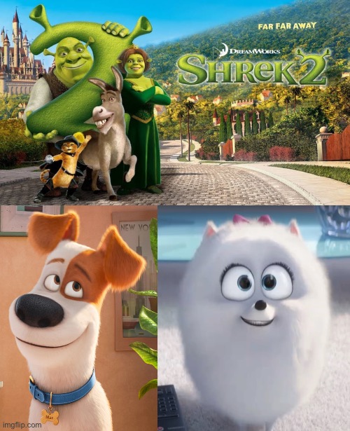 Max and Gidget loves Shrek 2 | image tagged in who loves shrek 2,secret life of pets,illumination,shrek,memes,dreamworks | made w/ Imgflip meme maker