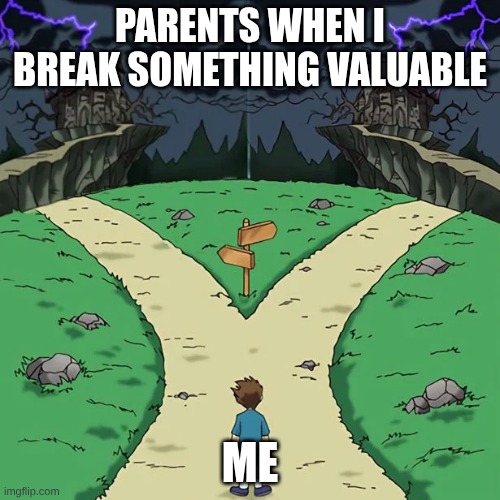 parents be like | PARENTS WHEN I BREAK SOMETHING VALUABLE; ME | image tagged in life choices | made w/ Imgflip meme maker