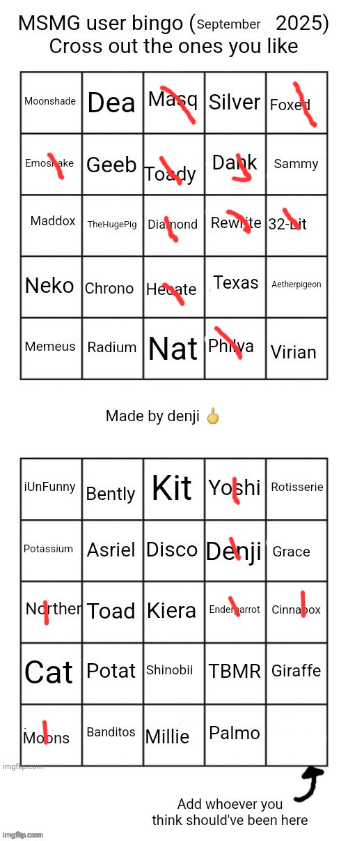 MSMG user bingo (September 2025) cross the one you like | image tagged in msmg user bingo september 2025 cross the one you like | made w/ Imgflip meme maker