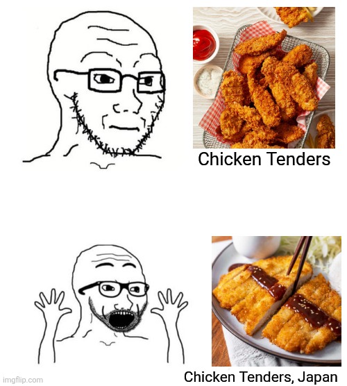 Wojack japan | Chicken Tenders; Chicken Tenders, Japan | image tagged in wojack japan,memes,japan,shitpost,funny memes,lol | made w/ Imgflip meme maker