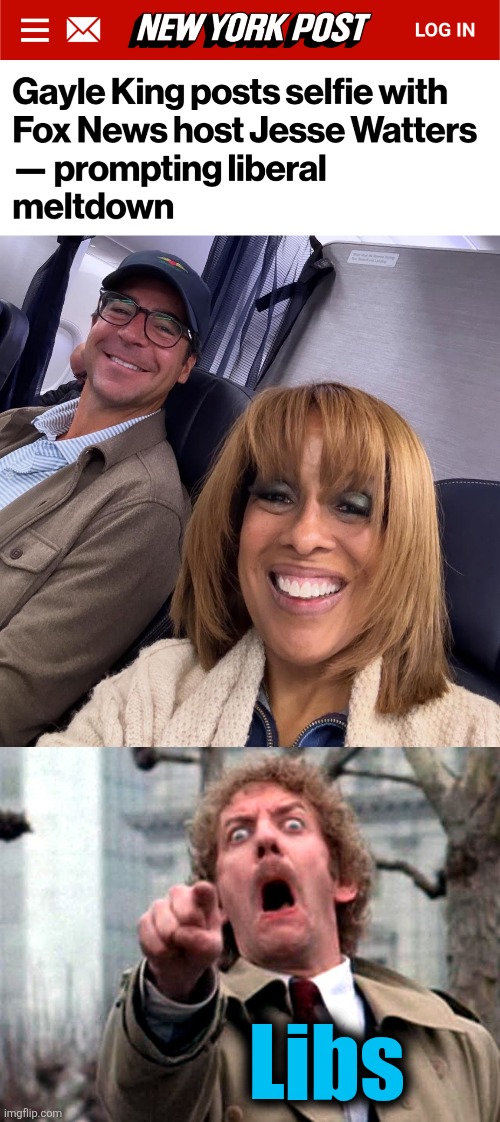 Libs' obscene hatred and derangement on full display | Libs | image tagged in screaming donald sutherland,memes,gail king,jesse waters,democrats,hatred | made w/ Imgflip meme maker