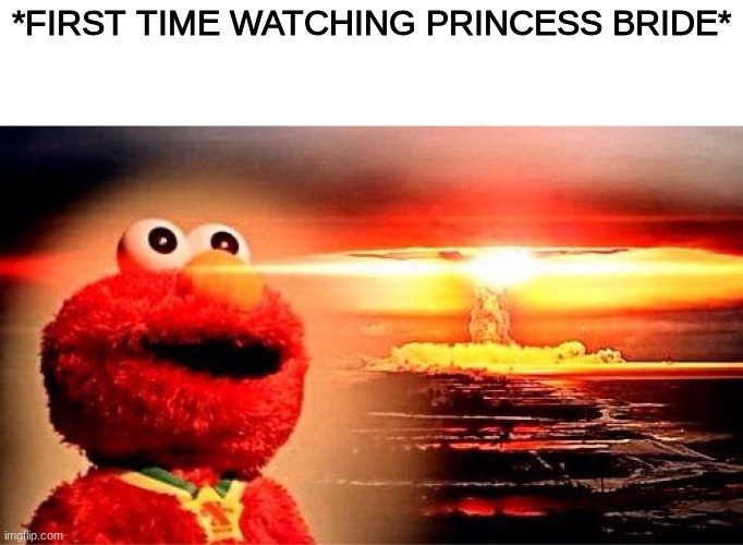 priceless expression | *FIRST TIME WATCHING PRINCESS BRIDE* | image tagged in elmo nuclear explosion | made w/ Imgflip meme maker