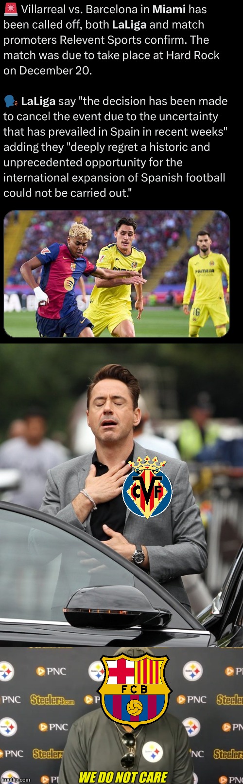 LALIGA Miami Game no more | image tagged in relief,we do not care,villarreal,barcelona,miami,laliga | made w/ Imgflip meme maker