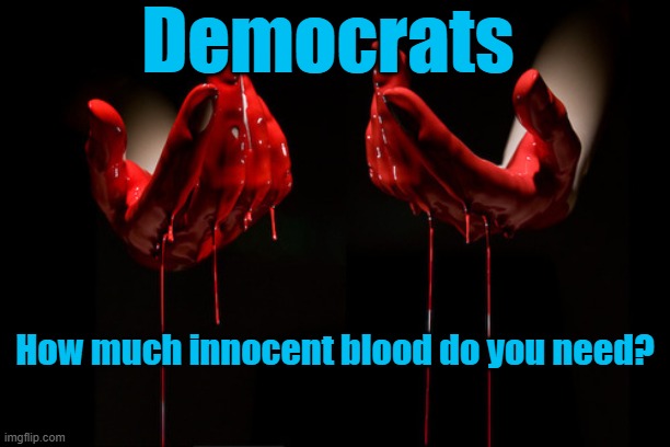Democrats how much innocent blood do you need? | Democrats; How much innocent blood do you need? | image tagged in bloody hands | made w/ Imgflip meme maker