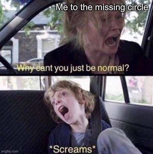 Why Can't You Just Be Normal | Me to the missing circle | image tagged in why can't you just be normal | made w/ Imgflip meme maker